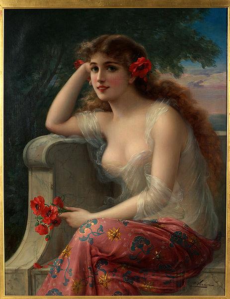 Emile Vernon Girl with a Poppy Spain oil painting art